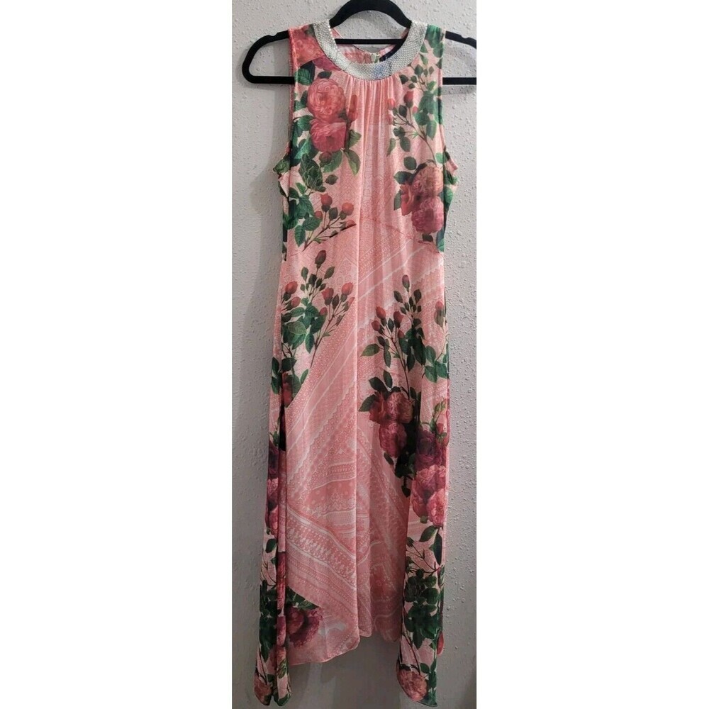 Anthropologie Pankaj & Nidhi 2 Butterfly Garden Floral Midi Dress Beaded Collar